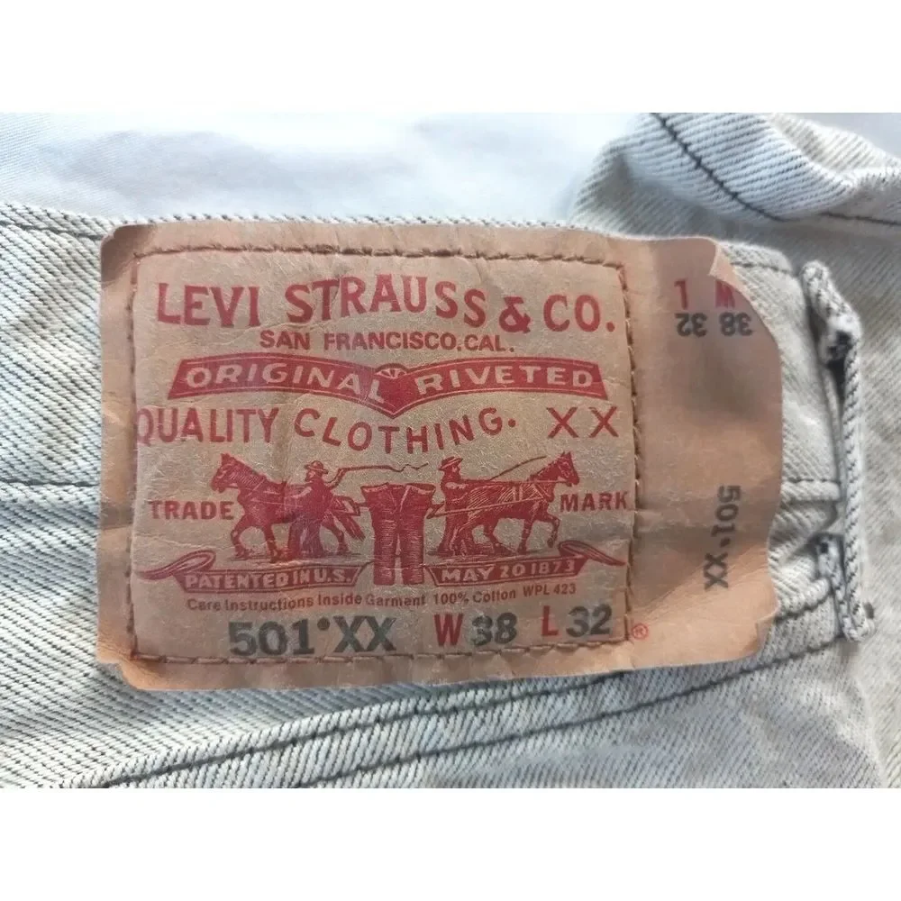 Vintage LEVI'S 501 XX Men's 38x32 Denim Jeans Straight Light Gray 80s 90s - Picture 1 of 16